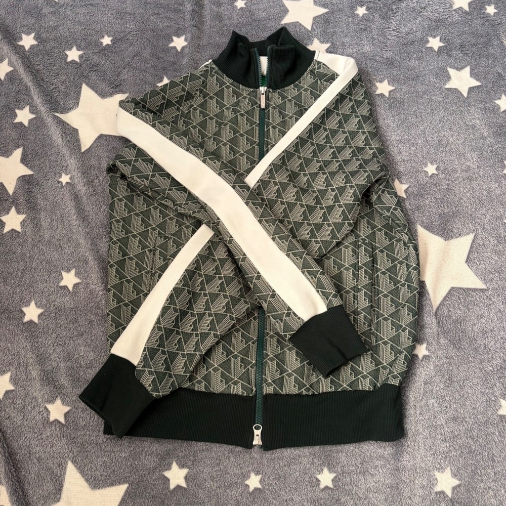 Lacoste L!VE SH2759 Monogram Jacquard Track Jacket Green Made Portugal -READ